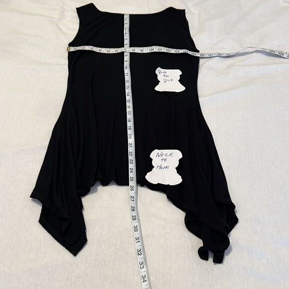 Bellini size S black tunic with silver embellishments drapey shark bit hem EUC - Picture 7 of 7